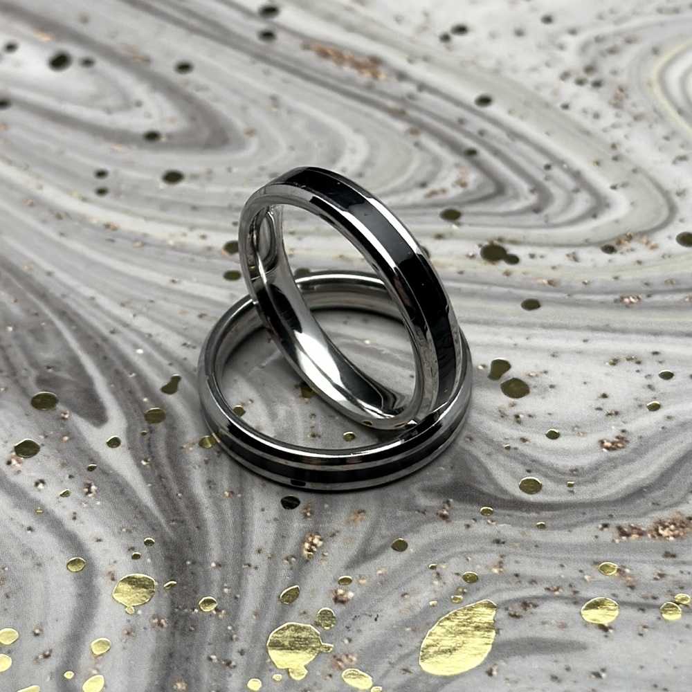 4mm Silver & Black Striped Ring